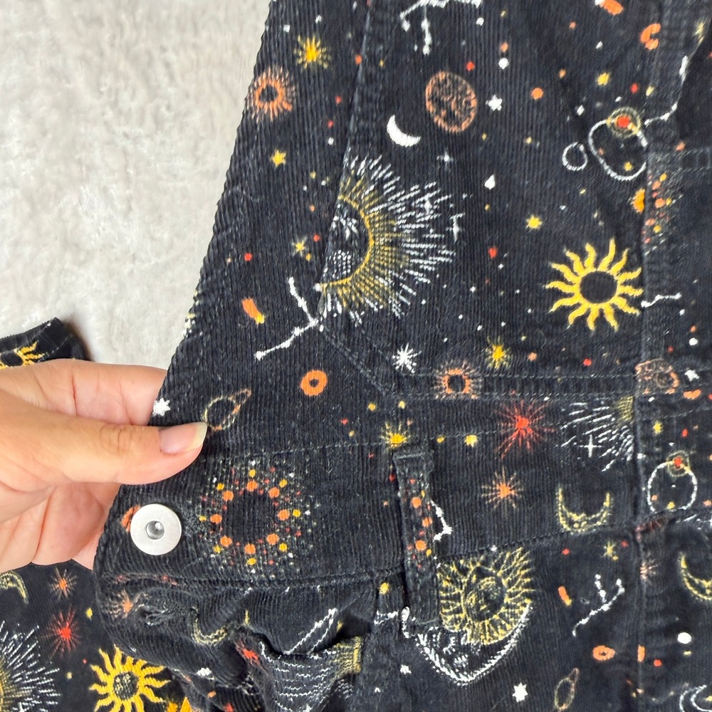 Celestial Corduroy Overalls Black Sun Moon Star Goth Womens Print Size 9 - Picture 3 of 8
